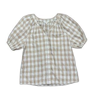 Beach Lunch Lounge Top Ava Gingham Beige Checked Size M